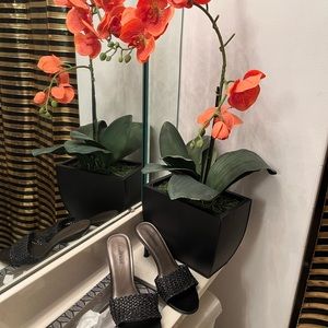 Black Leather open toe heels by Rampage- Napel Black Smith. 8.5M